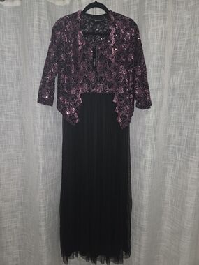 Lovely Grace Elegant Black Gown with Purple Sequin Jacket Medium NWT